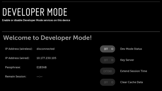 Screenshot of the developer mode app taken from the LG website